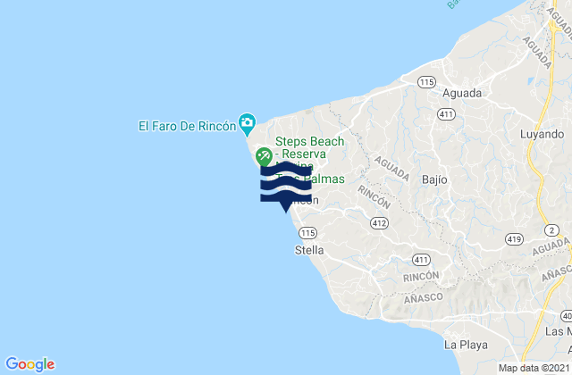 Mapa da tábua de marés em Rincón Barrio-Pueblo, Puerto Rico