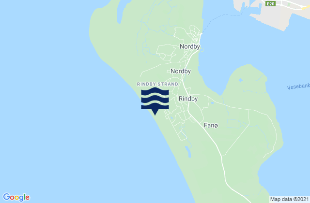 Mapa da tábua de marés em Rindby Strand, Denmark