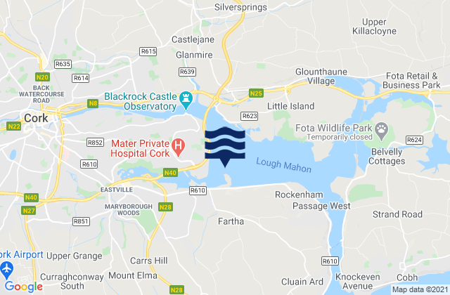Mapa da tábua de marés em Ring Mahon Strand, Ireland