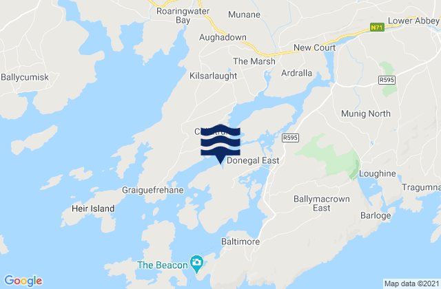 Mapa da tábua de marés em Ringarogy Island, Ireland