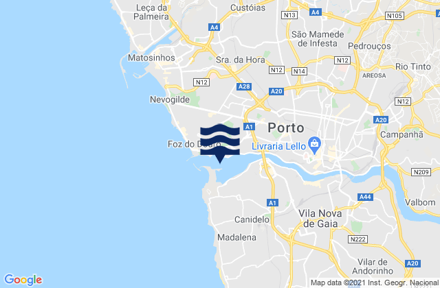 Mapa da tábua de marés em Rio Douro Entrance, Portugal