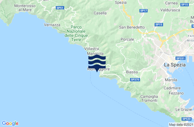 Mapa da tábua de marés em Riomaggiore, Italy