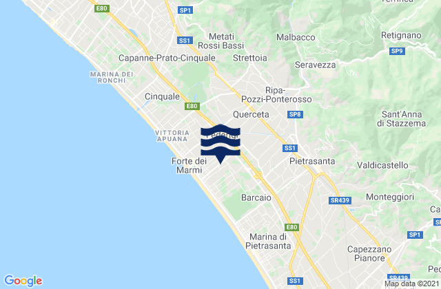 Mapa da tábua de marés em Ripa-Pozzi-Querceta-Ponterosso, Italy