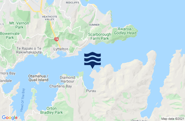 Mapa da tábua de marés em Ripapa Island, New Zealand