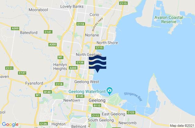 Mapa da tábua de marés em Rippleside Pier, Australia