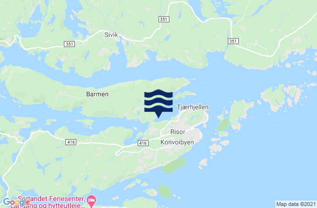 Mapa da tábua de marés em Risør, Norway