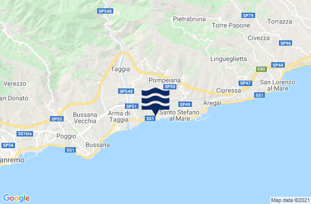 Mapa da tábua de marés em Riva Ligure, Italy