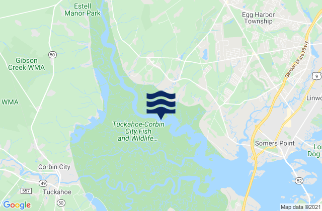 Mapa da tábua de marés em River Bend Marina (Great Egg Harbor River), United States