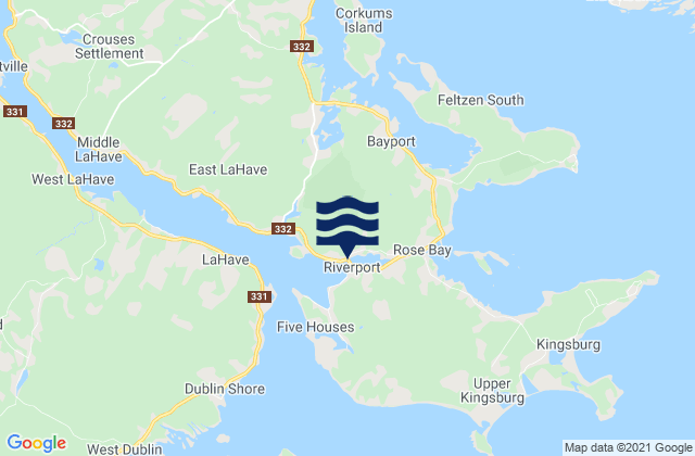 Mapa da tábua de marés em Riverport, Canada