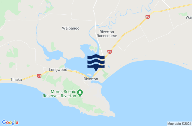 Mapa da tábua de marés em Riverton, New Zealand