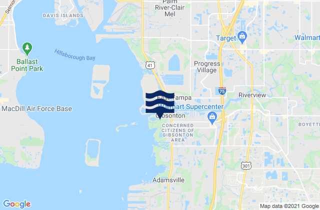 Mapa da tábua de marés em Riverview, United States