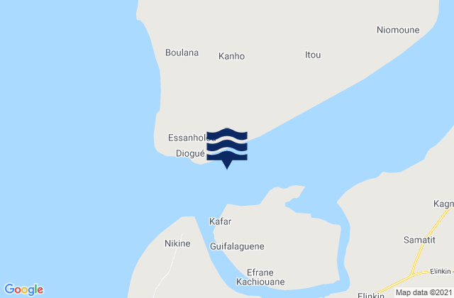 Mapa da tábua de marés em Riviere Casamance entrance, Senegal