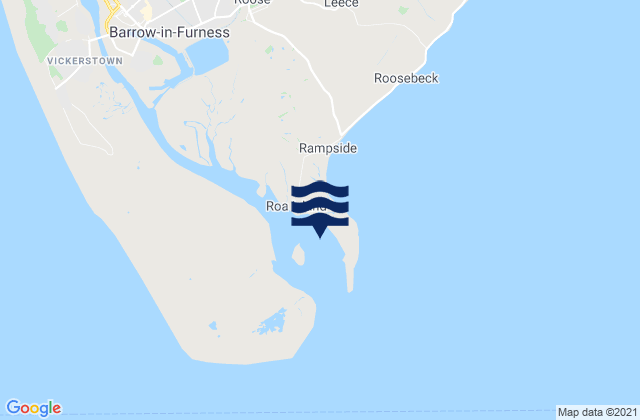 Mapa da tábua de marés em Roa Island, United Kingdom