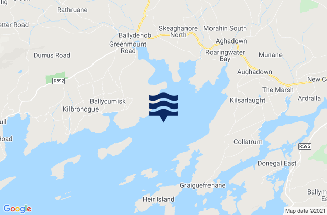 Mapa da tábua de marés em Roaringwater Bay, Ireland