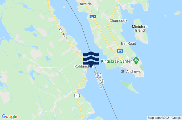 Mapa da tábua de marés em Robbinston St. Croix River, Canada