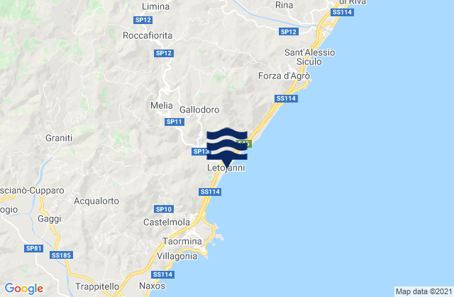 Mapa da tábua de marés em Roccafiorita, Italy