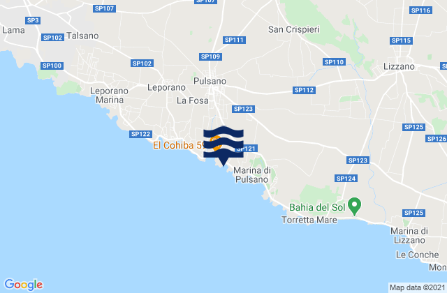 Mapa da tábua de marés em Roccaforzata, Italy