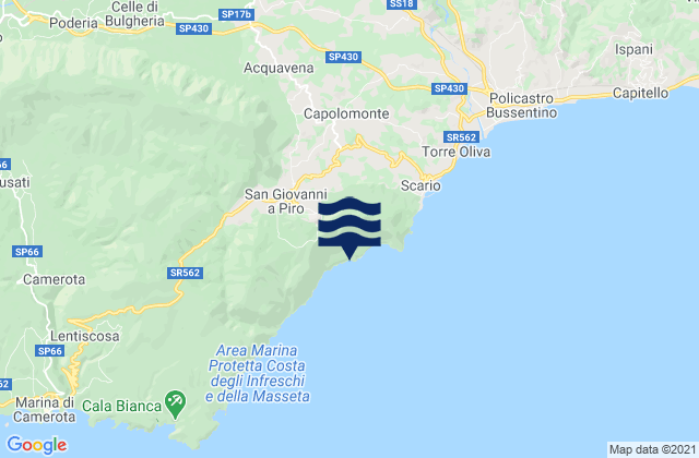 Mapa da tábua de marés em Roccagloriosa, Italy