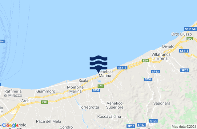 Mapa da tábua de marés em Roccavaldina, Italy