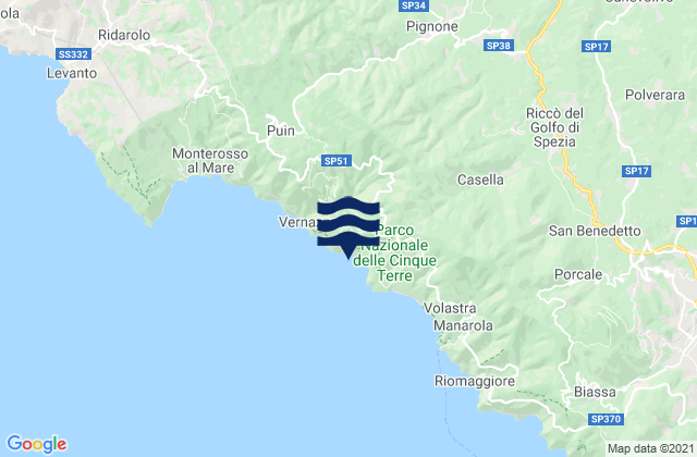 Mapa da tábua de marés em Rocchetta di Vara, Italy