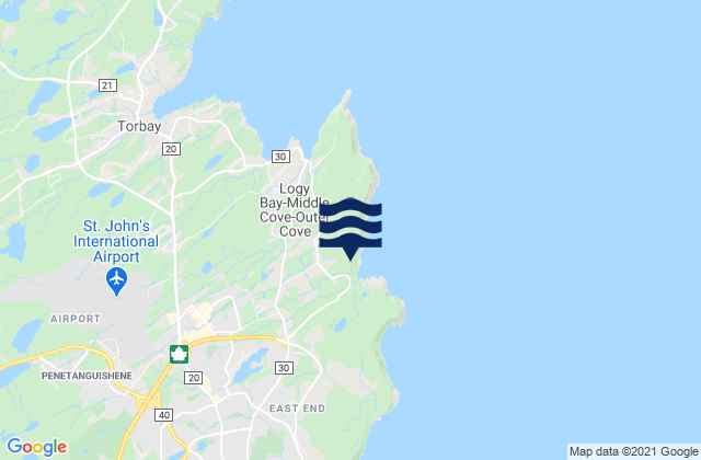 Mapa da tábua de marés em Roche Bay, Canada