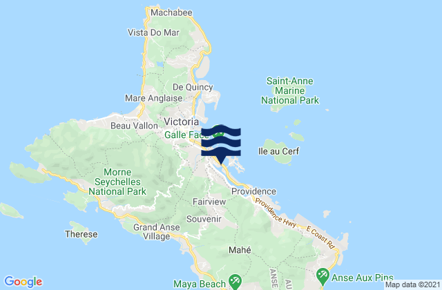 Mapa da tábua de marés em Roche Caiman, Seychelles