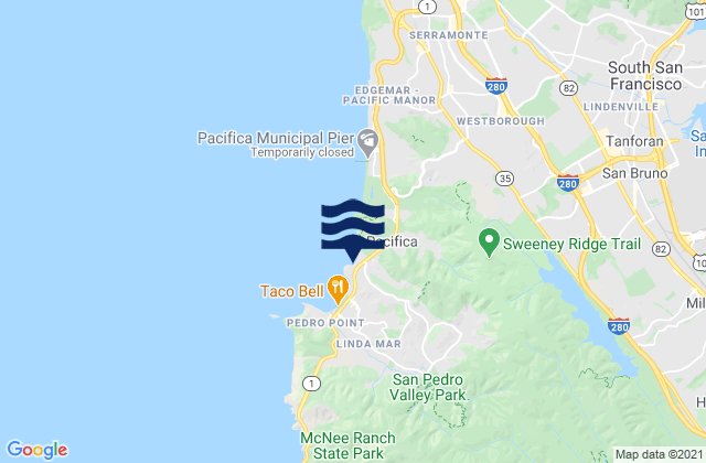 Mapa da tábua de marés em Rockaway Beach, United States