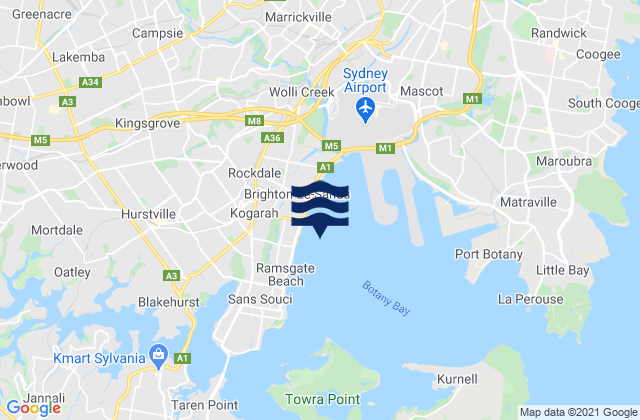 Mapa da tábua de marés em Rockdale, Australia
