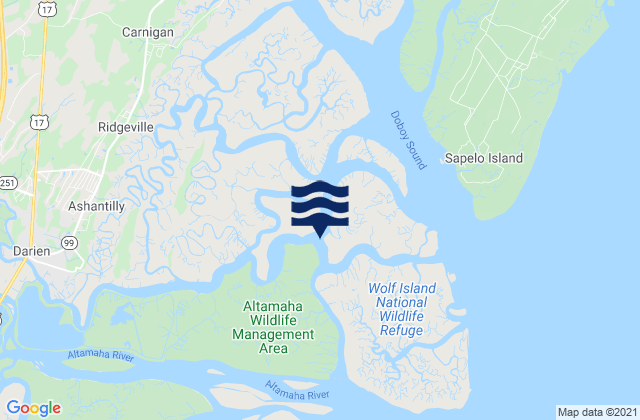 Mapa da tábua de marés em Rockdedundy River (daymark 185), United States