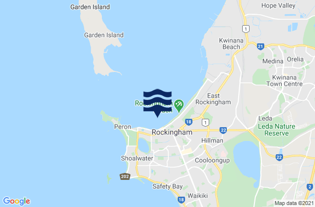 Mapa da tábua de marés em Rockingham, Australia
