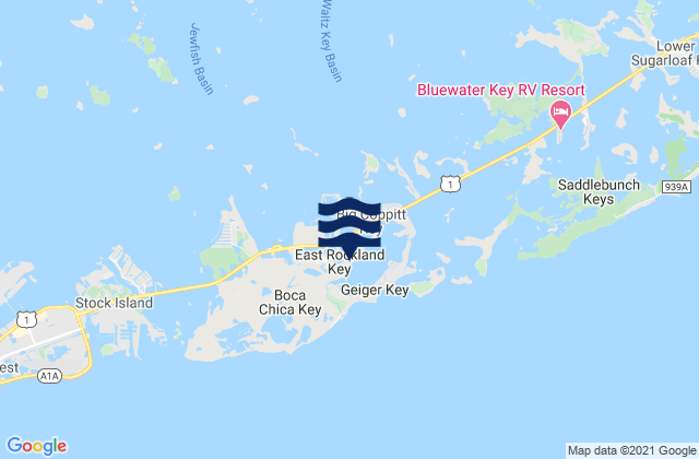 Mapa da tábua de marés em Rockland Key (Rockland Channel Bridge), United States