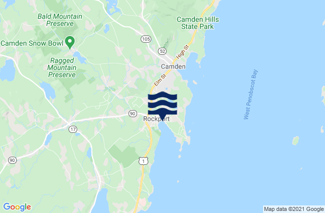 Mapa da tábua de marés em Rockport, United States