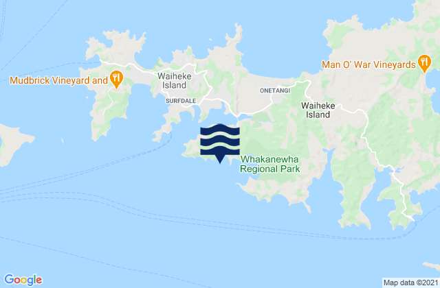 Mapa da tábua de marés em Rocky Bay (Whakanewha Bay), New Zealand