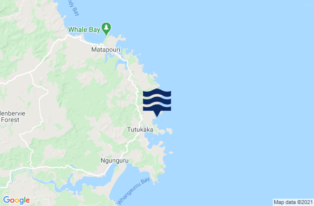 Mapa da tábua de marés em Rocky Bay, New Zealand