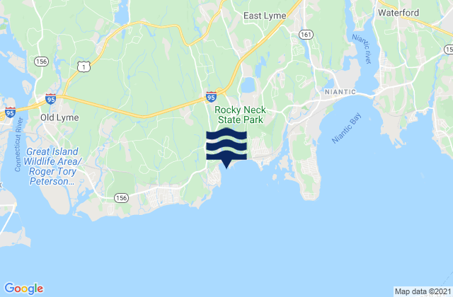 Mapa da tábua de marés em Rocky Neck, United States