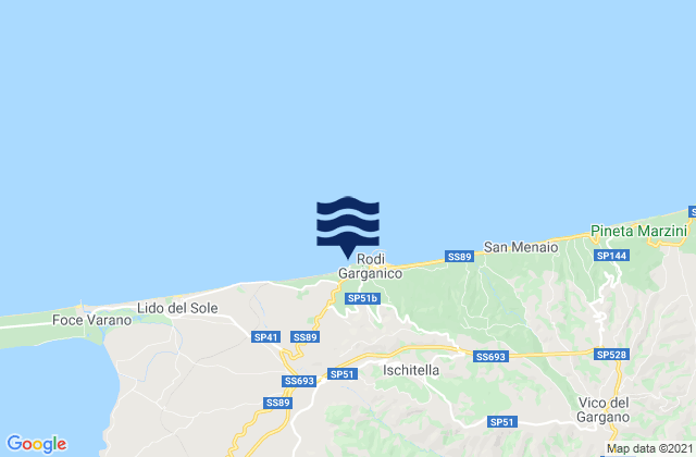 Mapa da tábua de marés em Rodi Garganico, Italy