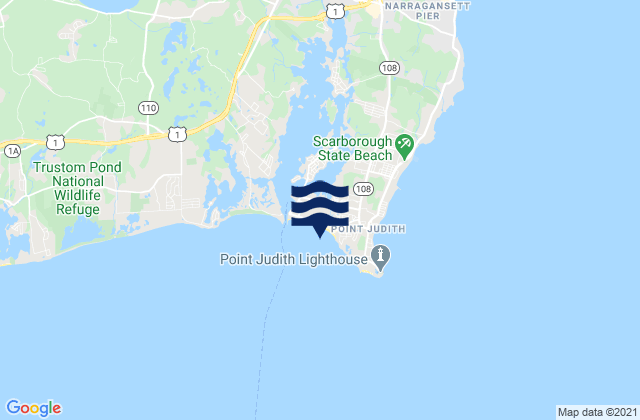 Mapa da tábua de marés em Roger Wheeler State Beach, United States