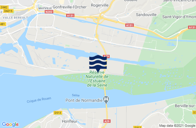 Mapa da tábua de marés em Rogerville, France