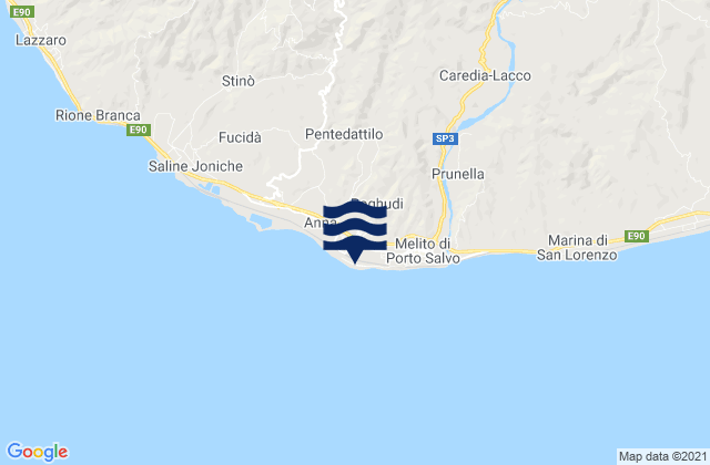 Mapa da tábua de marés em Roghudi, Italy