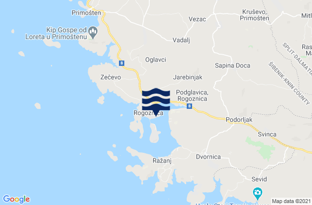 Mapa da tábua de marés em Rogoznica Općina, Croatia