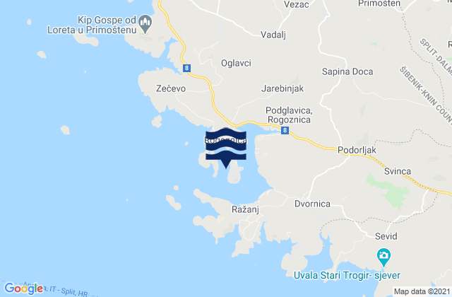 Mapa da tábua de marés em Rogoznica, Croatia