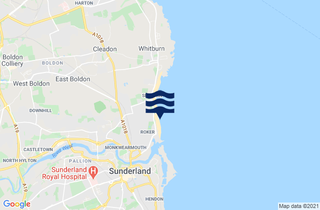 Mapa da tábua de marés em Roker Beach, United Kingdom