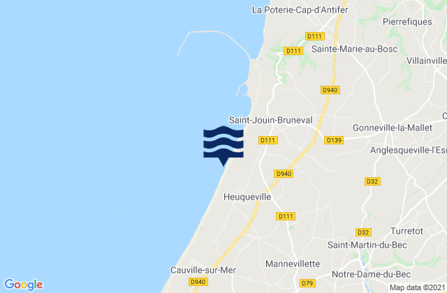 Mapa da tábua de marés em Rolleville, France
