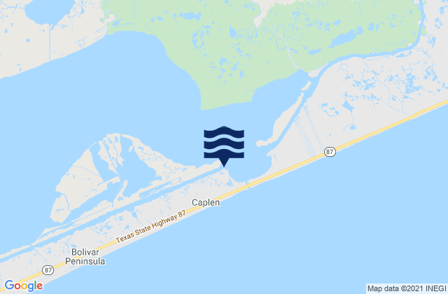 Mapa da tábua de marés em Rollover Pass East Bay, United States