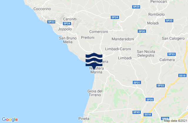 Mapa da tábua de marés em Rombiolo, Italy