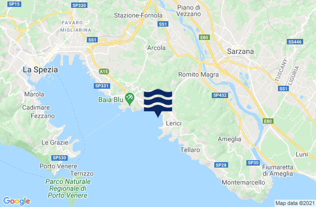 Mapa da tábua de marés em Romito Magra, Italy
