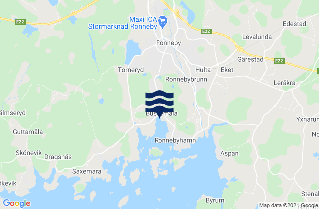 Mapa da tábua de marés em Ronneby Kommun, Sweden