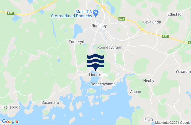 Mapa da tábua de marés em Ronneby, Sweden