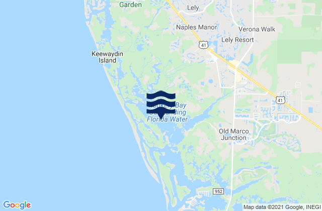 Mapa da tábua de marés em Rookery Bay, United States