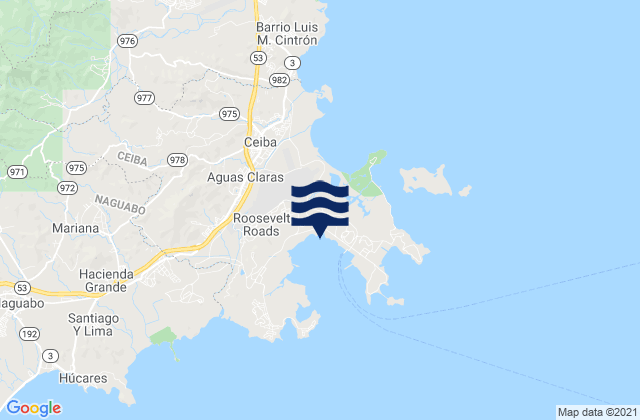 Mapa da tábua de marés em Roosevelt Roads, Puerto Rico